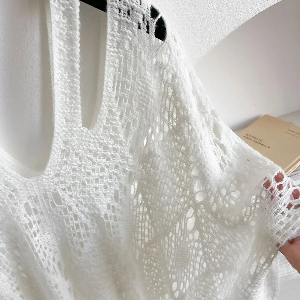 New Spring and Summer Fashion Women's Fringed Knitted Shawl Women Hollow out Solid Color Capes Knitted Pullover