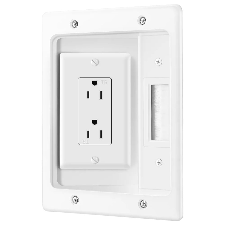 Awapow Recessed Outlet Box in Wall Cable Management Kit 15A 125V Hide TV Power Cables & Low Voltage Wires Behind the Wall White