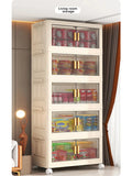 Collapsible Sturdy Storage Cabinet with Drawers and Wheels - Roomy Multi-purpose PP Organizer - Durable Storage Shelf