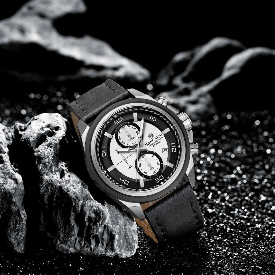 NAVIFORCE Waterproof Watches for Men Original Brand Luxury Leather Men's Quartz Wristwatch Fashion Military Chronograph Male