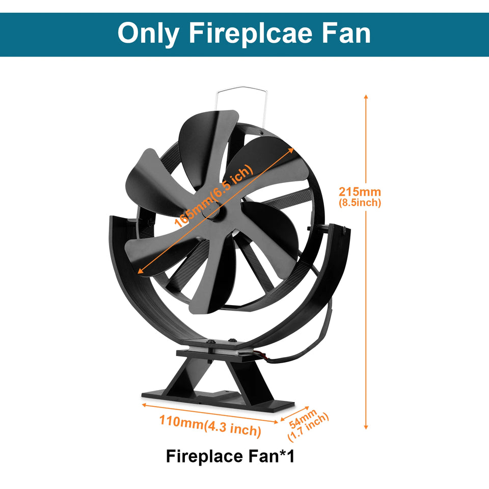 6 Blades Heat Powered Stove Fan Eco Quiet Black Log Wood Burner Fireplace Eco-Fan Winter Home Warm Efficient Heat Distribution
