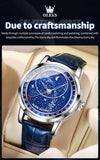 OLEVS 9923 Moon Phase Automatic Mechanical Watches for Man Fashion Leather Strap Waterproof Starry Sky Blue Luxury Men's Watches