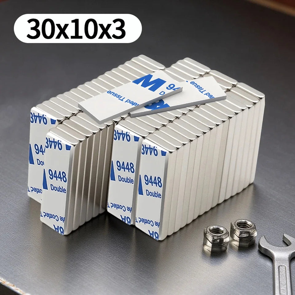 30x10x3mm Powerful Neodymium Magnet Block With double-sided adhesive Super Strong N35 Permanent Magnetic Refrigerator Magnet