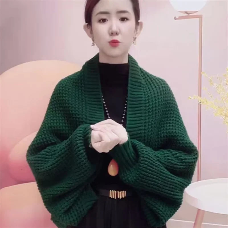 Spring Autumn Fashion Hollow Out Knitted Shawl New Long Sleeve Soft Mesh Cardigan Sweater Loose Elegant Female Knitted Cape
