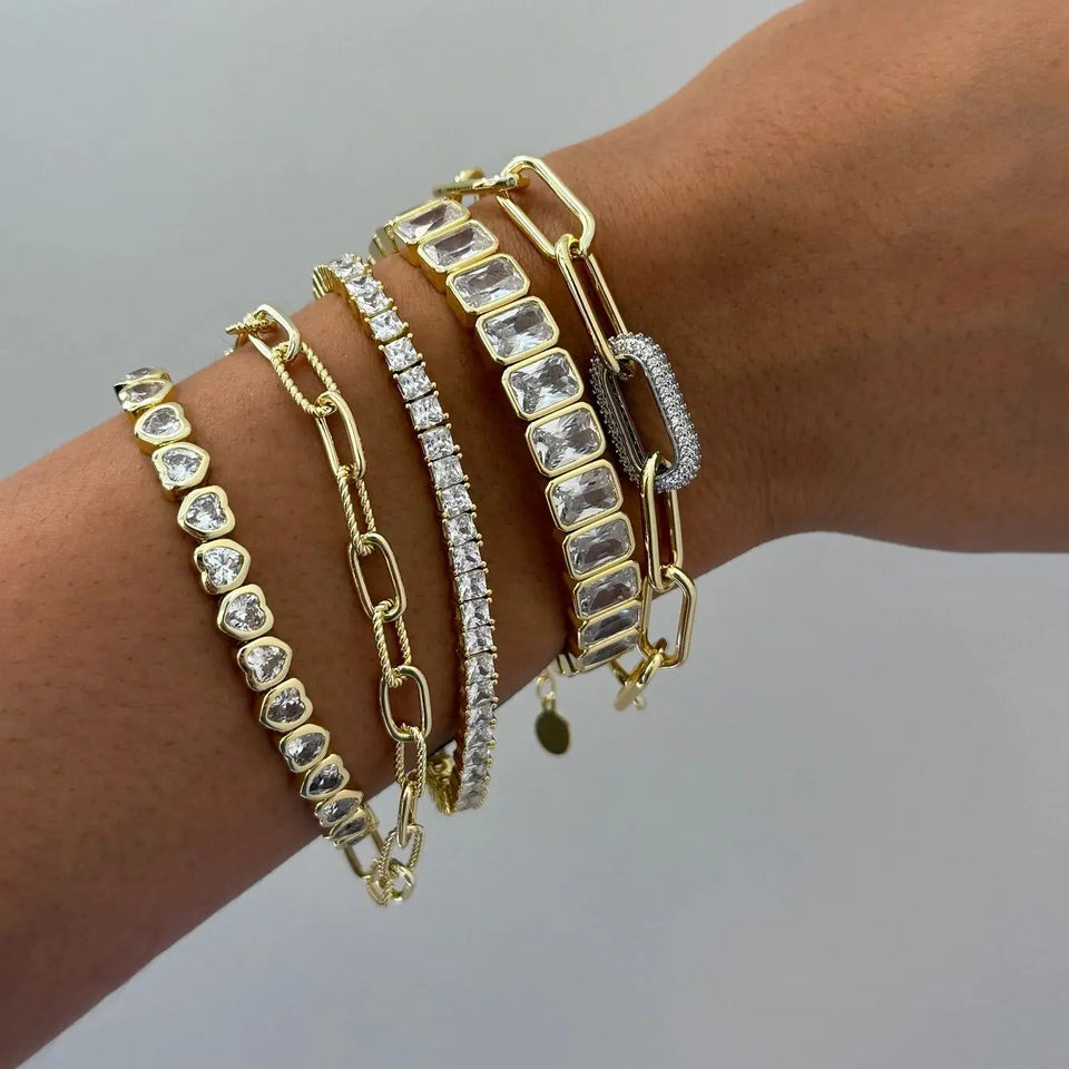 New Arrivals Geometric Bohemian Rainbow Cubic Zirconia Stretchy Stretch Tennis Bracelet Fashion Gold Plated Jewelry For Women