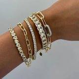 New Arrivals Geometric Bohemian Rainbow Cubic Zirconia Stretchy Stretch Tennis Bracelet Fashion Gold Plated Jewelry For Women