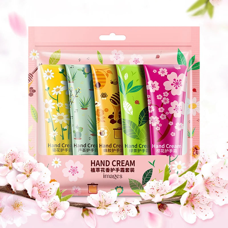 5pcs Plant Fruit Fragrance Hand Cream Sets Moisturizing Handcream Set Hand Care Nourishing Anti Chap Skin Care for Foot