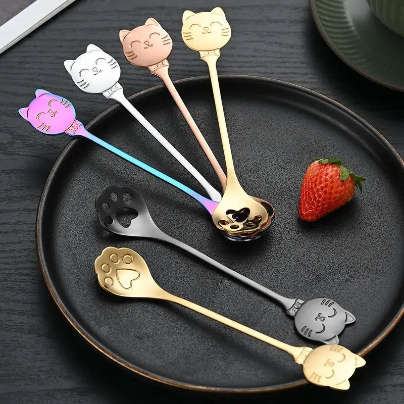 Creative Cat Claw Spoon Ice Cream Cake Dessert Teaspoon Scoops Tableware Kitchen Accessories Stainless Steel Coffee Mixing Spoon