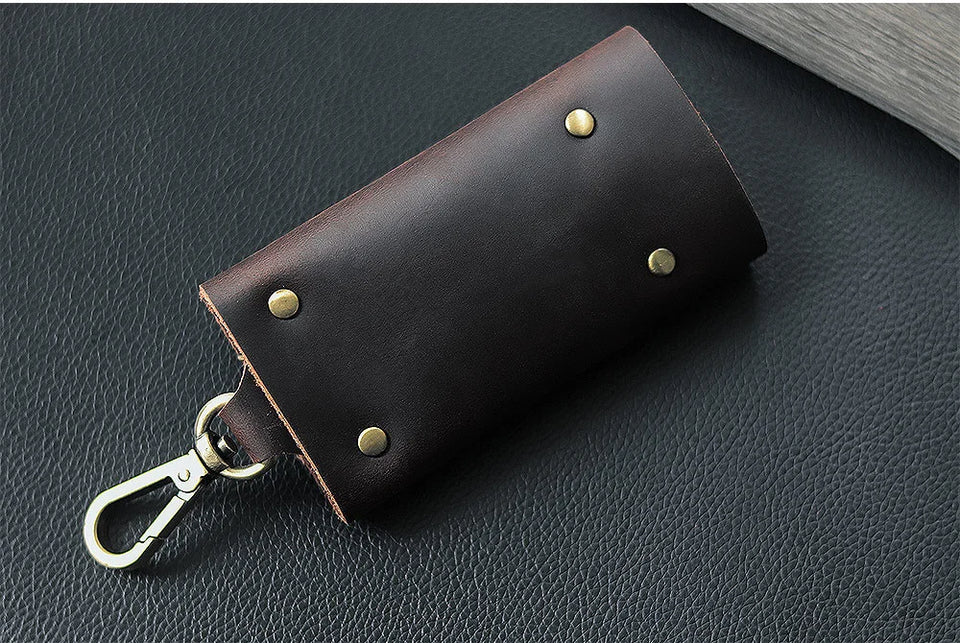 100 % Genuine leather   Multi-function Key Bag High Quality Crazy Horse leather Key Pouch Unisex Leather Business Gift