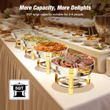 2/4 Pack Chafing Dish Buffet Stainless Steel Chafer Pan Round Catering Warmer w/Glass Lid for Party Banquet