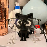 Cute Black Cat Glasses Holder Fashion Eyeglass Stand with Sitting Kitten Pose Adorable Desk Organizer for Home Office Room Decor