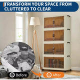 3/4/5-Tier Foldable Storage Cabinet with Lids & Wheels, Stackable Plastic Organizer for Closet, Bedroom, Office & Kitchen