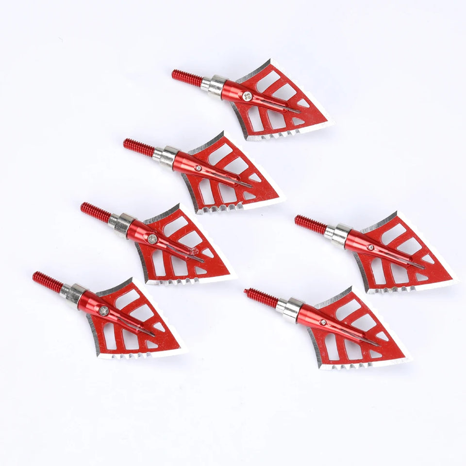6Pcs Archery Hunting Aluminum Broadheads 4-blade Arrow Heads Points Tips Shooting 100 Grain Broadheads