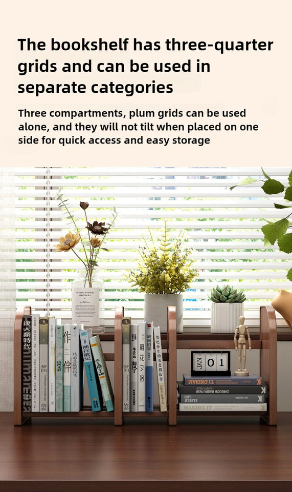 Solid wood bookshelf, desk shelf, desktop finishing, Nanzhu simple vertical table, small retractable storage shelf