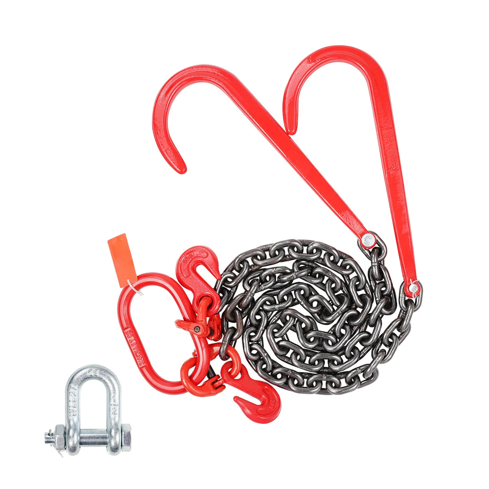 SucceBuy G80 V Bridle Chain Towing Chain Bridle with 15" J Hooks & Grab Hooks Transport Tow Chains for Flatbed Trailer Wrecker