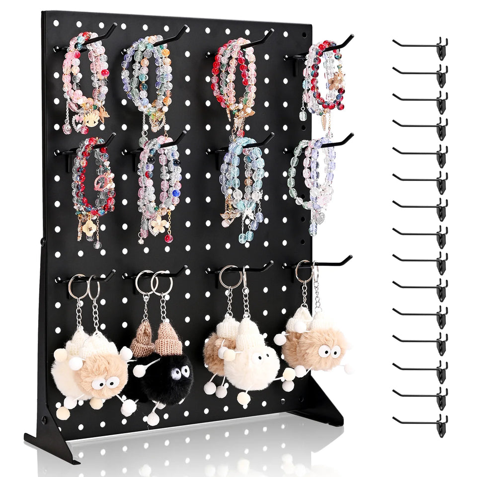 SucceBuy 1/2Sets Pegboard Display Stand 17x13in Tabletop Steel Peg Board Panel with 15 Hooks for Grocery Retail Jewelry Store