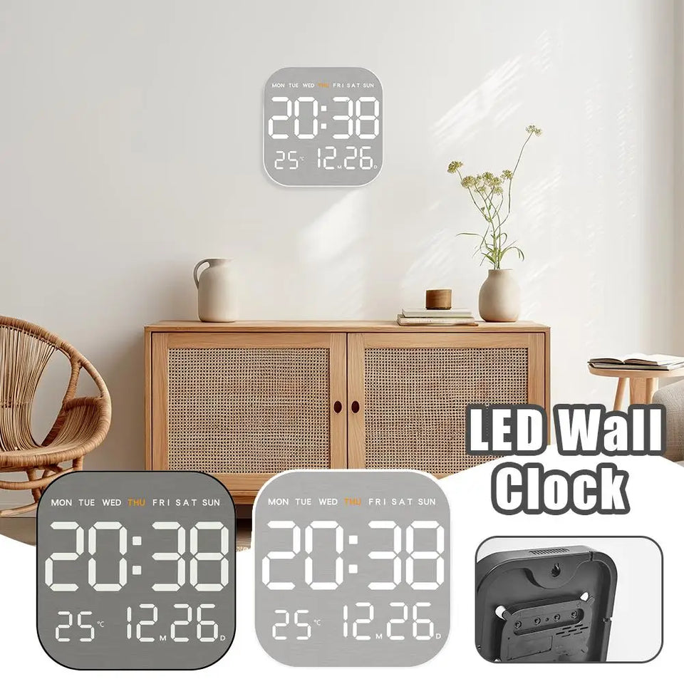 Metal Brushed Wall Clock Multifunctional Electronic Clock LED Electronic Alarm Clock Minimalist Alarm Clock LED Electronic Clock