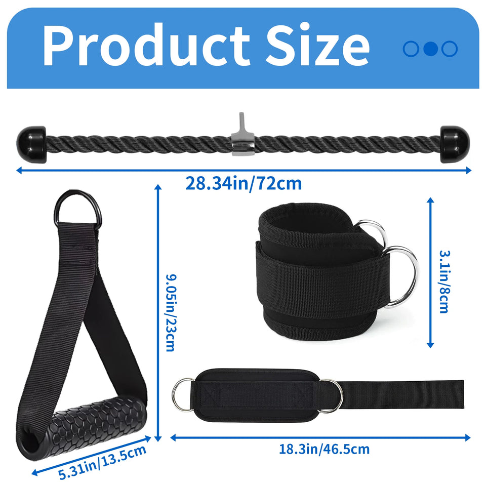 Gym Handles Ankle Straps Tricep Rope Carabiners Set Home Gym Cable Machine Attachments Accessories Exercise Equipment