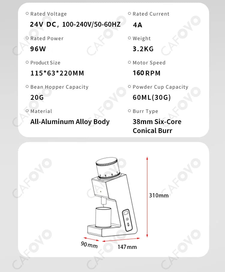 CAFOVO FR-005mini Electric Coffee Grinder 160RPM 304 Steel 38mm Conical Burrs Portable Outdoor Rechargeable Coffee Mill