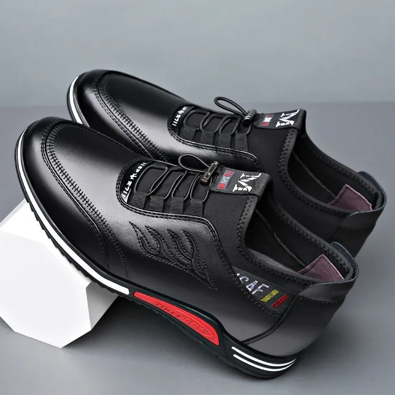 2024 Autumn New Casual Shoes For Men Fashionable Inside Increased High 6cm Lazy Shoes Rubber Shoe Sole Polyamide Leather Shoe
