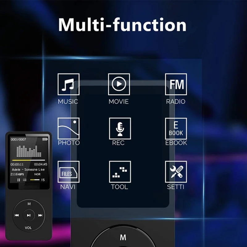 Portable MP4 FM card insertion Bluetooth player MP3 USB Charger Player FM Radio Recorder Lossless Sports Hifi Music Player