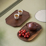 Retro Walnut Tea Tray Wooden Round Serving Platter Tray Leaf Storage Wooden Tea Tray Plate Tea