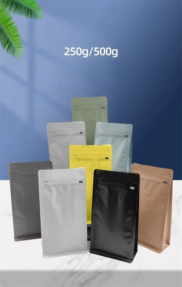 StoBag 20pcs 250g Color Matte Coffee Beans Bag Packaging with Valve Aluminum Sealed for Powder Nuts Storage Reusable Pouches