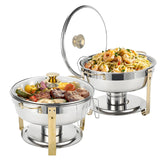 2/4 Pack Chafing Dish Buffet Stainless Steel Chafer Pan Round Catering Warmer w/Glass Lid for Party Banquet