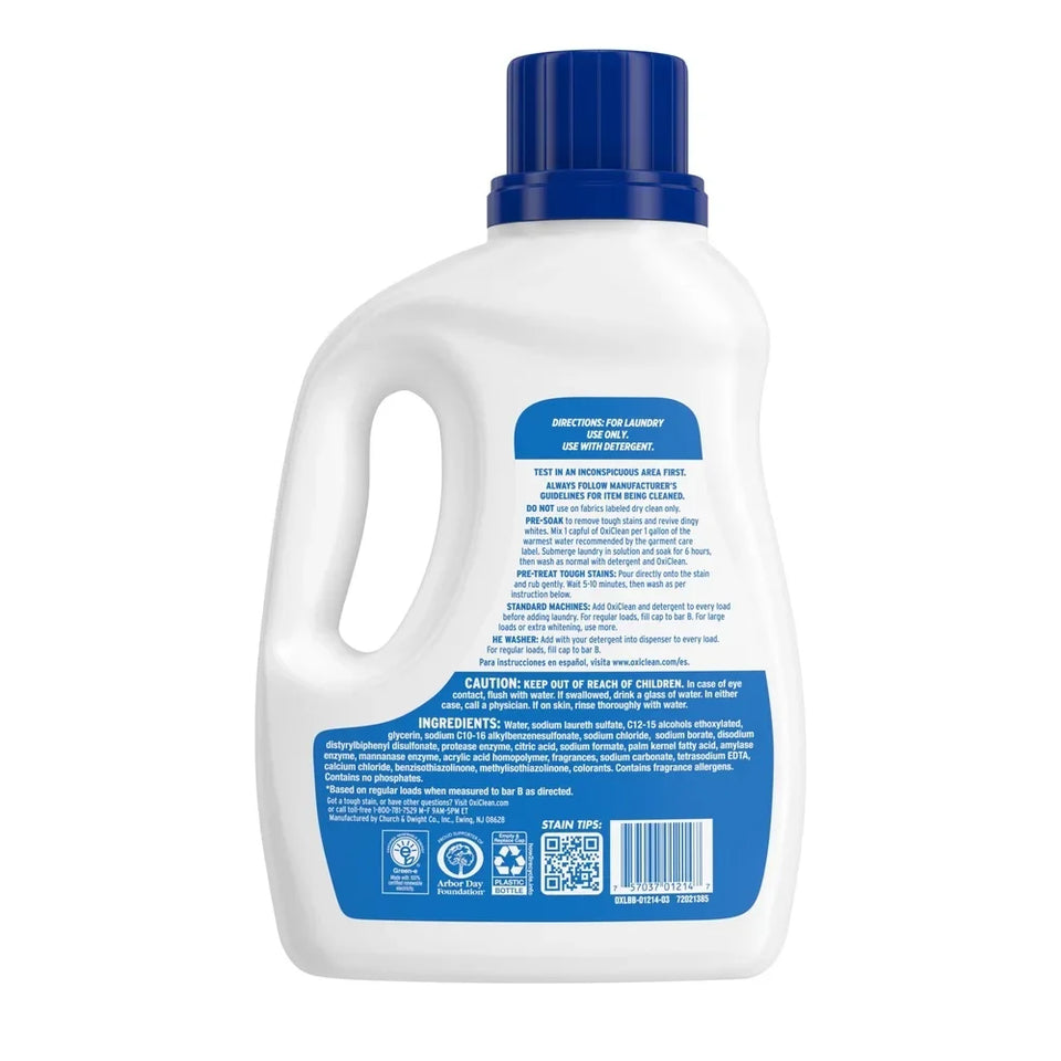 White Laundry Whitener Oxygen Stain Remover Liquid Safe Color 66 fl oz Laundry Booster Pre-Treat Stains Brightens Whites Perfect