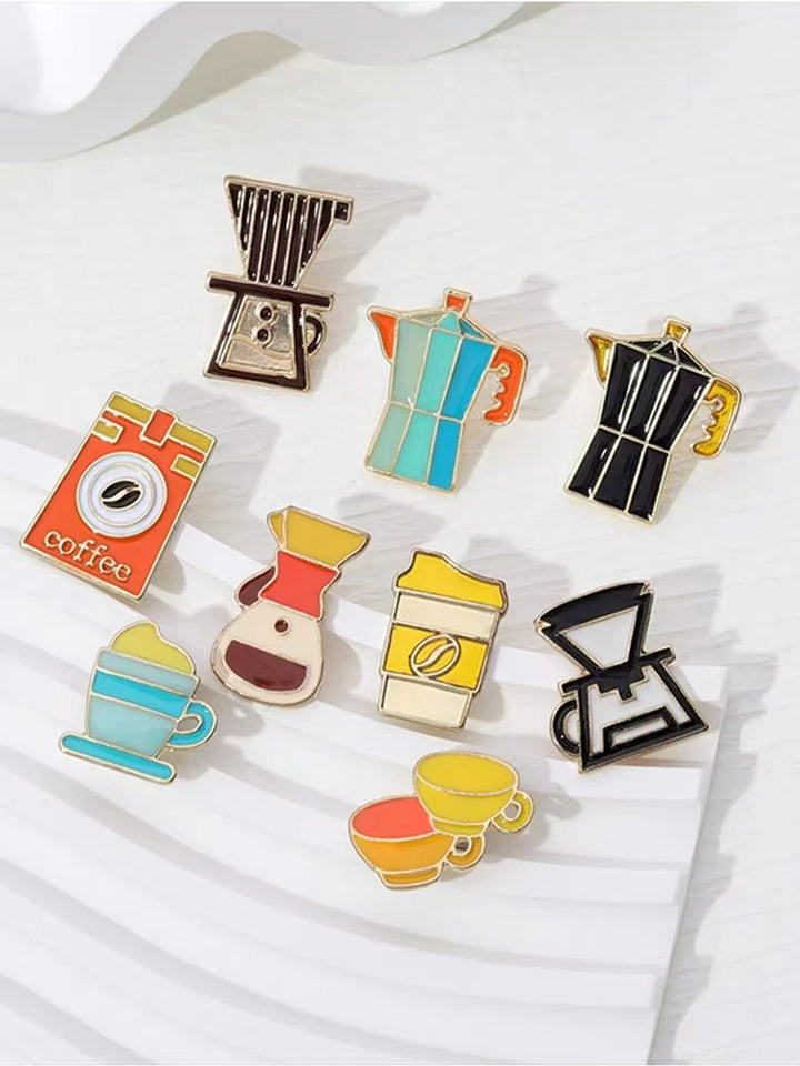 Coffee Cup Collection Enamel Pins Custom Coffee Machine Beans Mug Brooches Lapel Badges Party Jewelry Gifts Wholesale