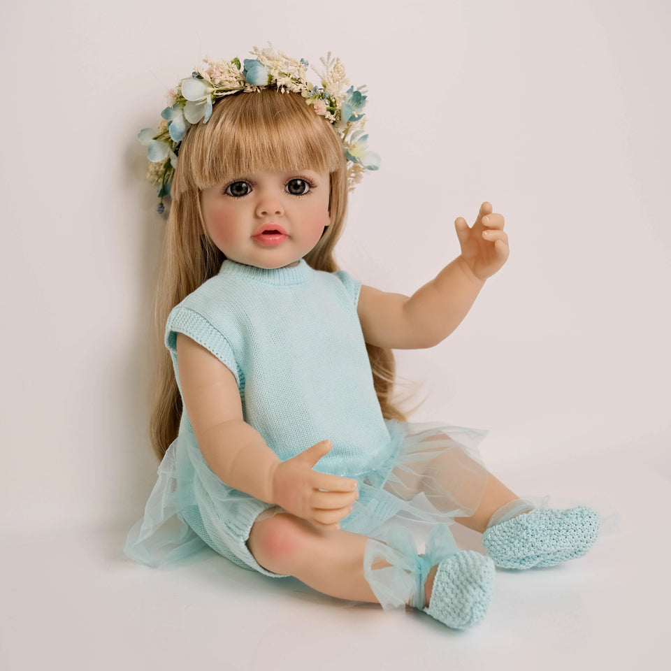 NPK 55CM Lifelike Soft Silicone Vinyl Reborn Toddler Doll Blond Hair Girl Betty Princess Full Body Doll Christmas Gift for Girls