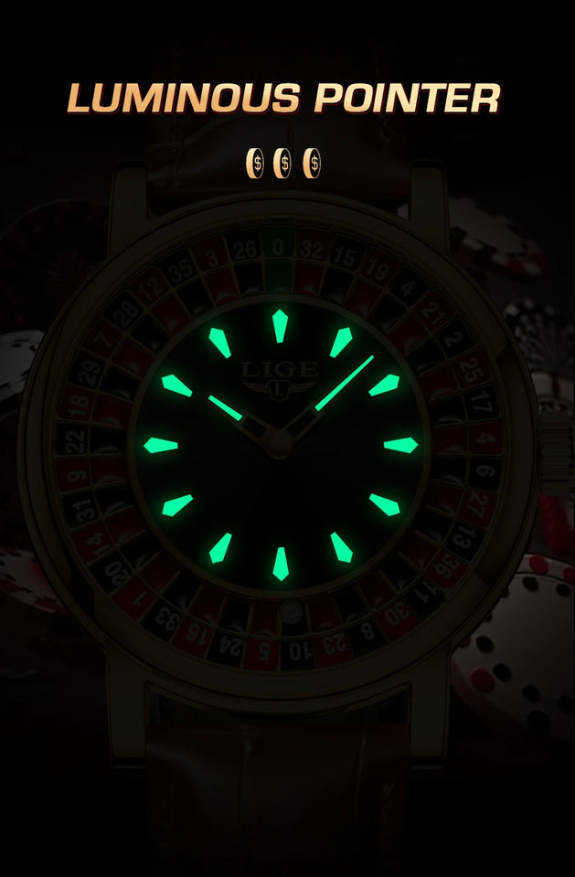 LIGE Creative Luxury Mens Watches Roulette Game Dial Fashion Mens Watch Waterproof Luminous Quartz Wristwatches Rolling Ball