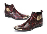 Punk Style Genuine Leather Men Ankle Boots Iron Black Slip On Men Dress Boots Italian Formal Fashion Men Chelsea Boots Pointy