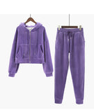 Thickened Gold Velvet Long Sleeved Hooded Sweatshirt with Lace Up Leg Ties Two Elegant Women's Pants Set Tracksuits