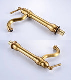 Antique Brass Basin Faucet Deck Mounted Single Handle Bathroom Accessories Crane Long Spout Lavatory Sink Hot Cold Mixer Tap