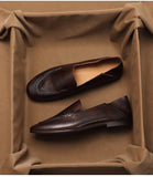 SHOEBOX Retro flat woman loafers new fashion style for spring and autumn 2025, shallow-mouth round-toe genuine leather shoes