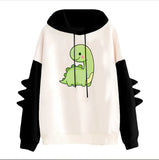 Winter Cute Dinosaur Cartoon Hoodie Women Fashion Sweatshirt Casual Print Long Sleeve Korean Style Splice Tops Kawaii Clothes