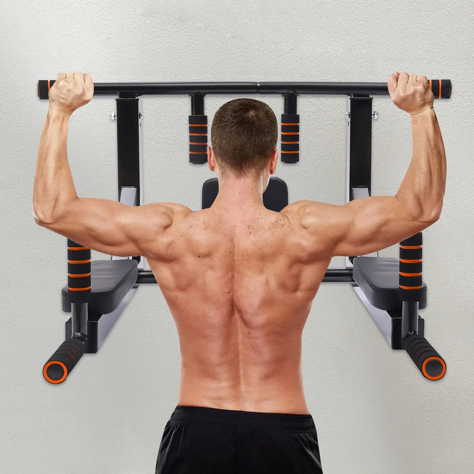 Wall Mounted Pull Up Bar Training Equipment Fitness Dip Stand Supports to 440 Lbs for for Indoor Home Gym Workout