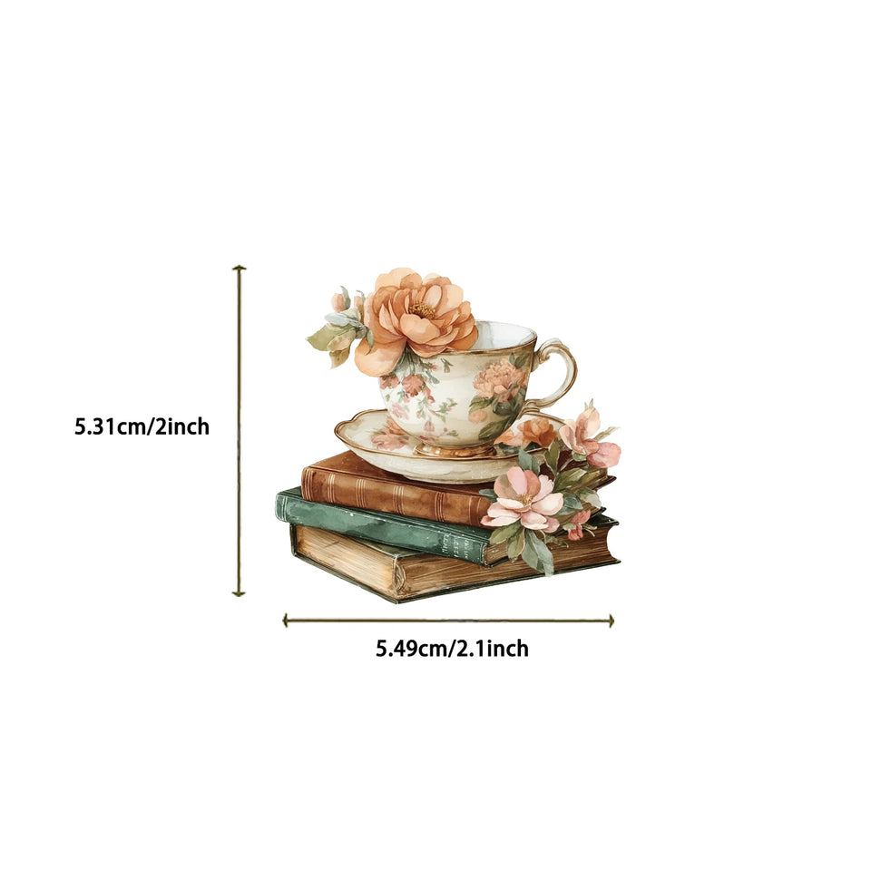 50/100PCS Cartoon Coffee Book Theme Sticker Transparent PET Decorative Skateboard Helmet Guitar Waterproof Stickers Kids Toy