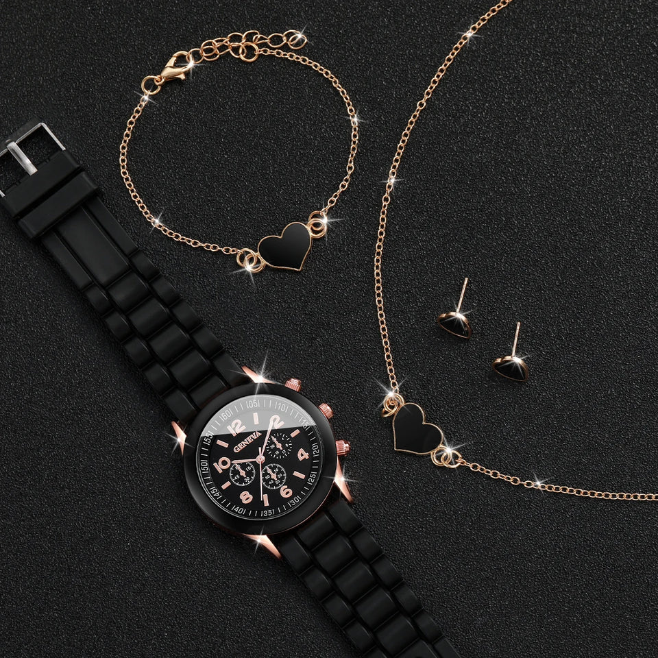 5/6PCS Women's Watch Casual Silicone Band Quartz Watches Butterfly Jewelry Set(Without Box)