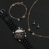 5/6PCS Women's Watch Casual Silicone Band Quartz Watches Butterfly Jewelry Set(Without Box)