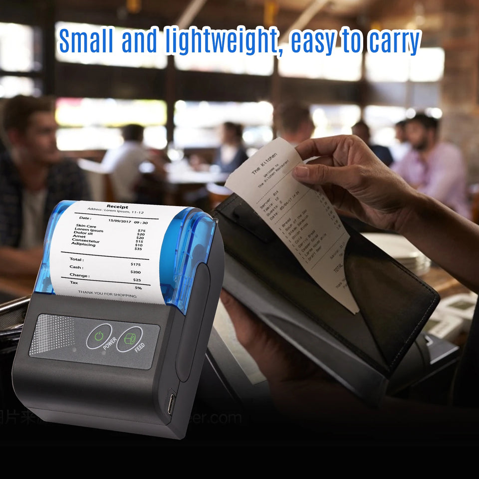 Bisofice Portable Mini Thermal Printer 2 Inch Wireless USB Receipt Bill Ticket Printer with 58mm Print Paper  for Restaurant