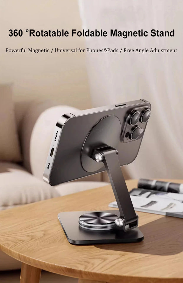 Folding Phone Holder Desktop Magnetic Phone Stand 360° Rotation Desktop Cell Phone Stand For iPhone 16 15 14 13 12 Pro Max Mount