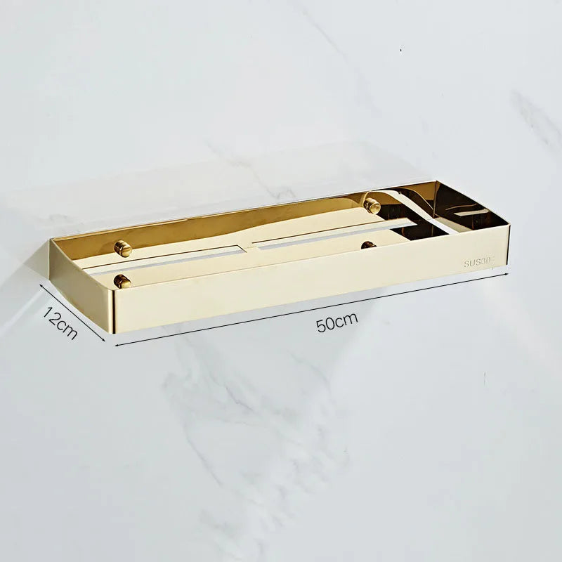 30-50cm Gold Bathroom Shelf Wall Mounted 304Stainless Steel Shower Holder Soap Shampoo Storage Organizer Rack kitchen Shelves