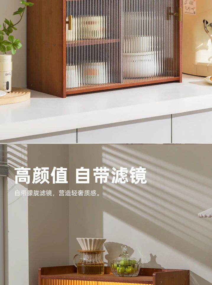 ‌Dustproof Cup Display Cabinet Glass Door Curio Shelf for Coffee Mugs Tabletop Drinkware Organizer for Dining Room/ Bar Counter