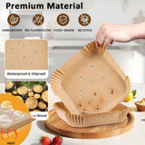 Air Fryer Liners Disposable 100pcs Parchment Paper Square Liners Round Liners Free of Bleach Non-Stick Oil-proof and Waterproof
