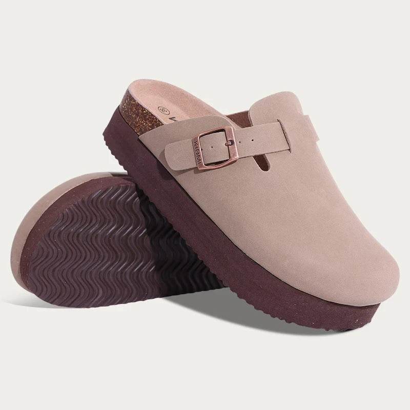 Gacimy Women Fashion Thick Sole Leather Clogs Slippers Classic Women's Mules Cork Clogs Slipper Outdoor Deep Heels Shoes Sandal