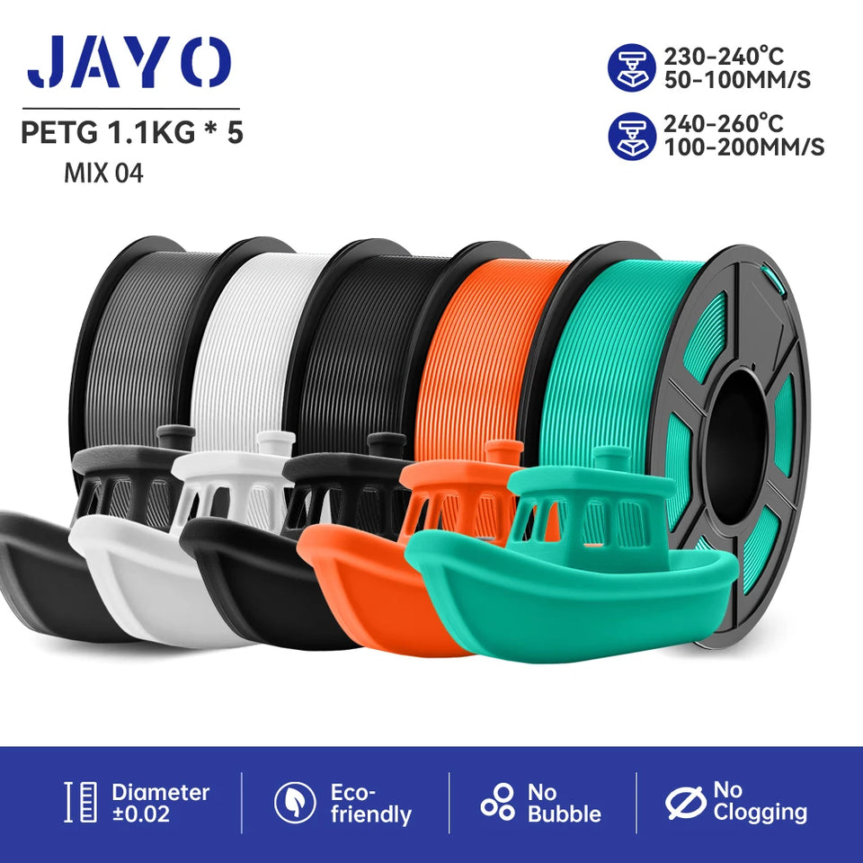 JAYO filaments petg 5Rolls Mixed colors 3D Printer Filament 1.75mm 100% No Bubble FDM 3D Printer Materials DIY Gift 1.1KG/1rolls