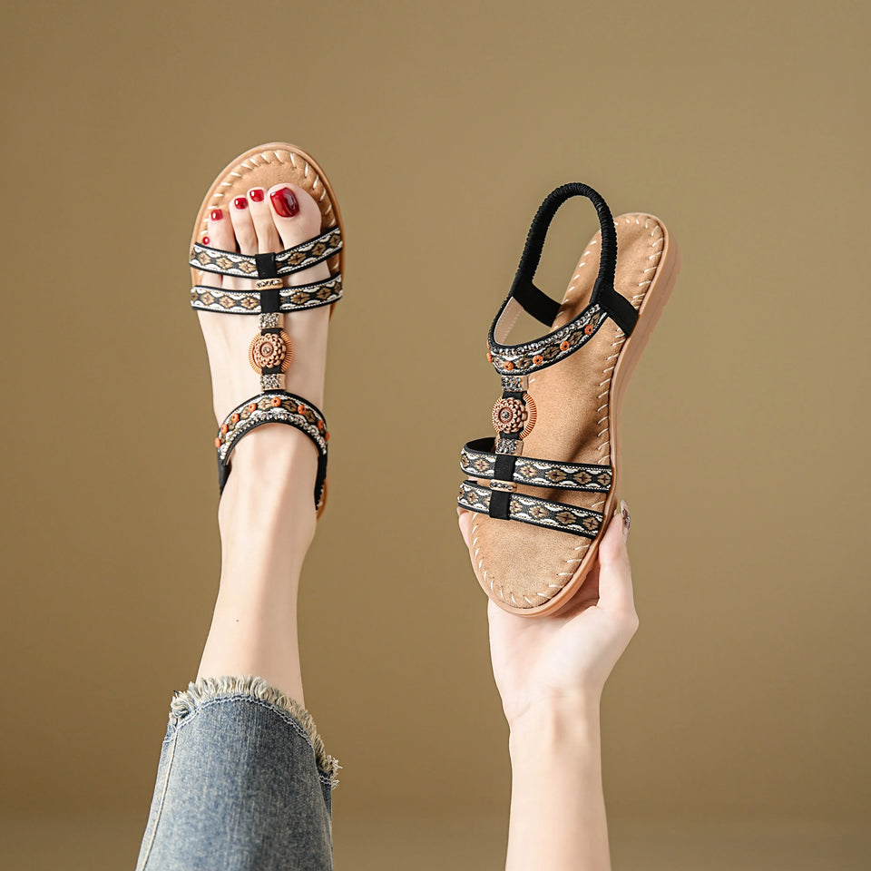 Women's sandals summer bohemian one line elegant slimming anti slip comfortable daily vacation flat beach shoes