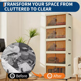 3/4/5-Tier Foldable Storage Cabinet with Lids & Wheels, Stackable Plastic Organizer for Closet, Bedroom, Office & Kitchen
